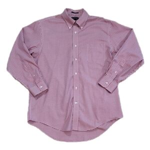 Lands End No Iron Twill red & white plaid button down shirt size 16-33‎